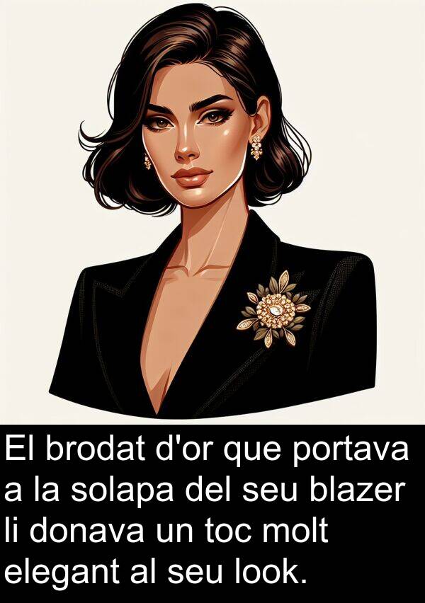 elegant: El brodat d'or que portava a la solapa del seu blazer li donava un toc molt elegant al seu look.