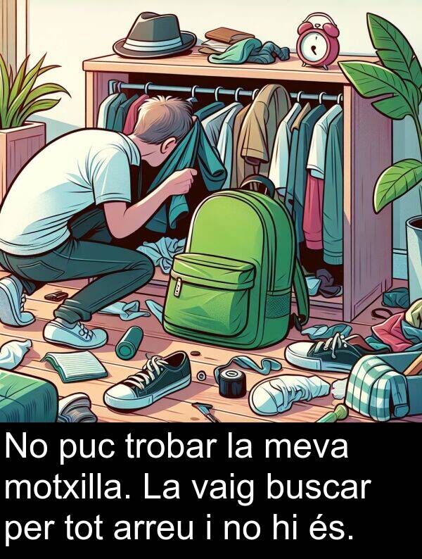arreu: No puc trobar la meva motxilla. La vaig buscar per tot arreu i no hi és.