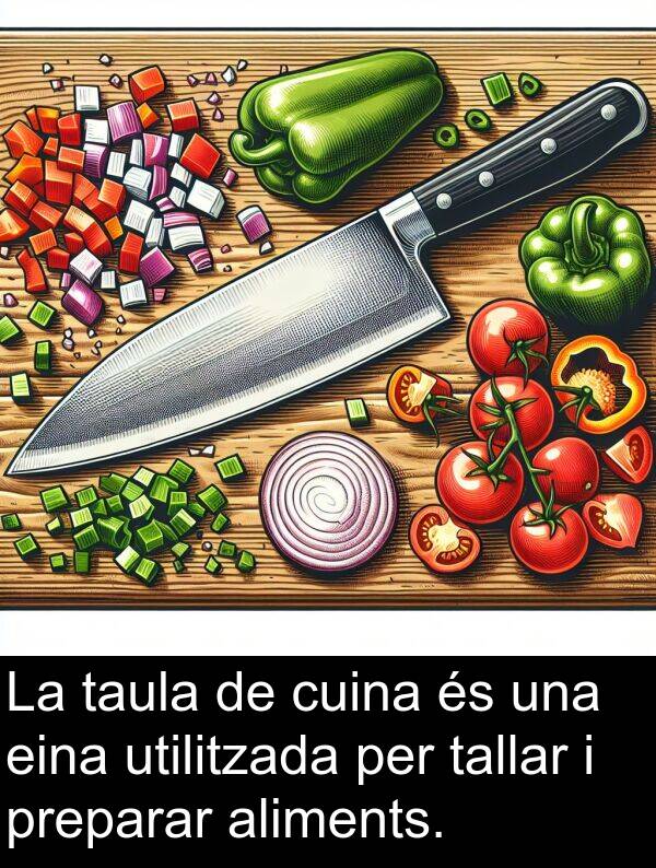 eina: La taula de cuina és una eina utilitzada per tallar i preparar aliments.