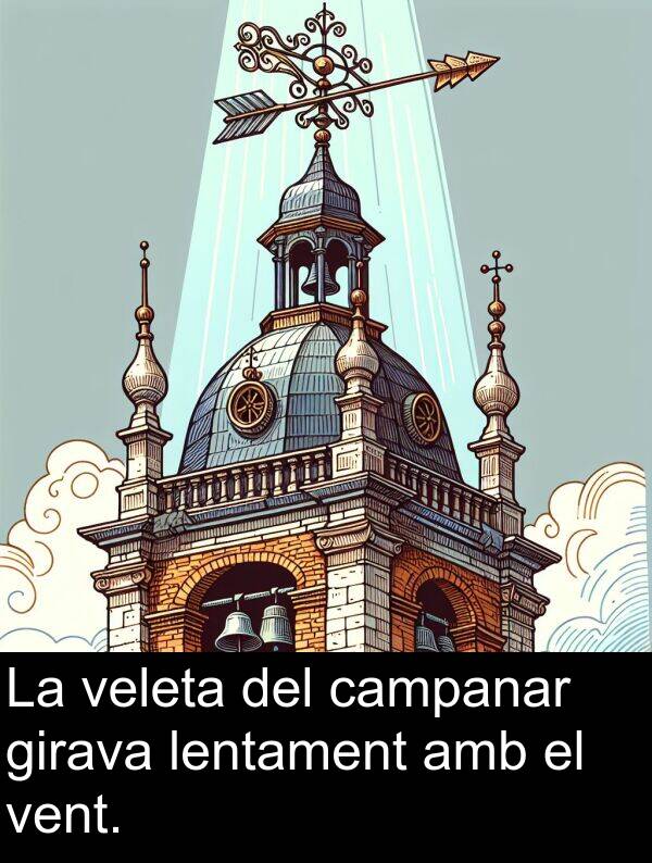 vent: La veleta del campanar girava lentament amb el vent.