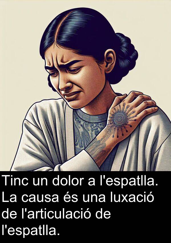 causa: Tinc un dolor a l'espatlla. La causa és una luxació de l'articulació de l'espatlla.