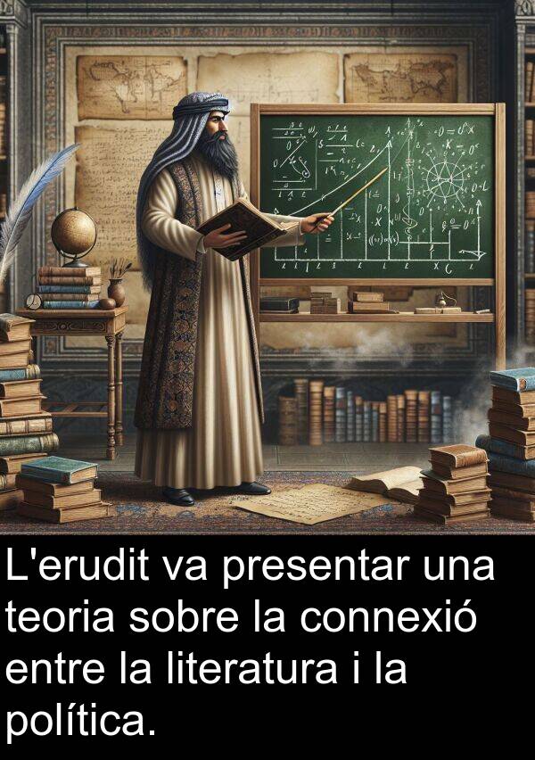 política: L'erudit va presentar una teoria sobre la connexió entre la literatura i la política.