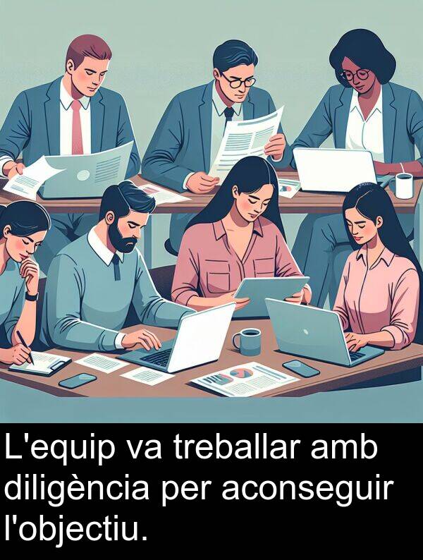 treballar: L'equip va treballar amb diligència per aconseguir l'objectiu.