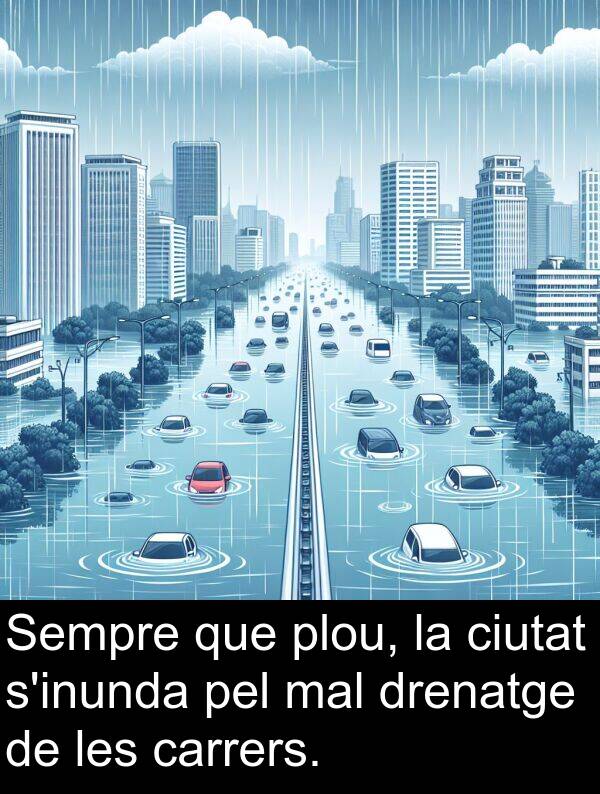 mal: Sempre que plou, la ciutat s'inunda pel mal drenatge de les carrers.