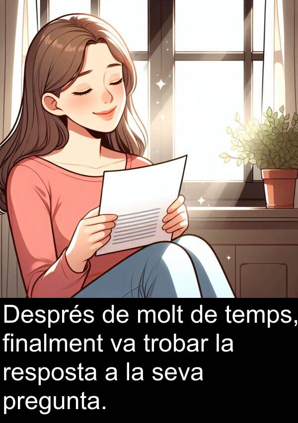 finalment: Després de molt de temps, finalment va trobar la resposta a la seva pregunta.