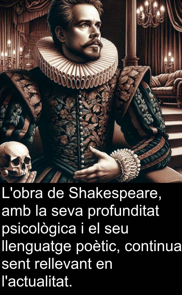 sent: L'obra de Shakespeare, amb la seva profunditat psicològica i el seu llenguatge poètic, continua sent rellevant en l'actualitat.