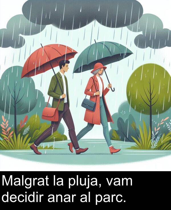 anar: Malgrat la pluja, vam decidir anar al parc.