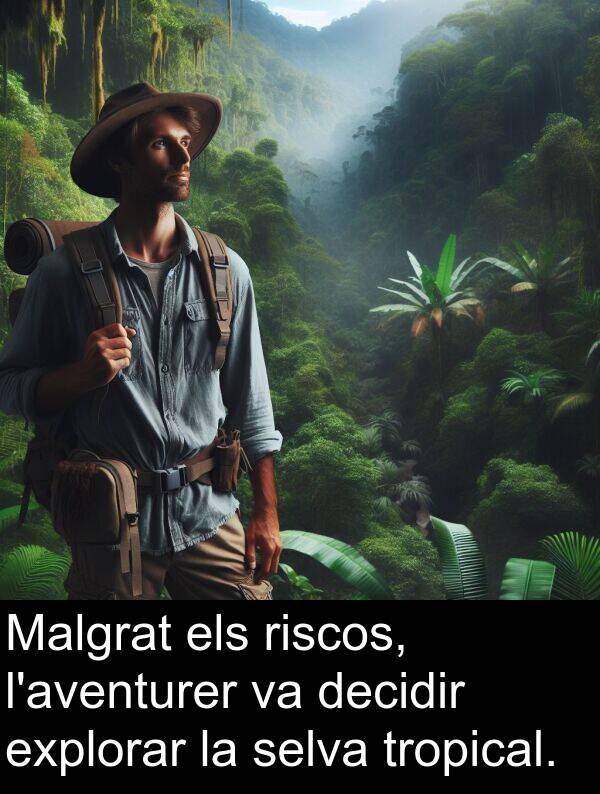 tropical: Malgrat els riscos, l'aventurer va decidir explorar la selva tropical.