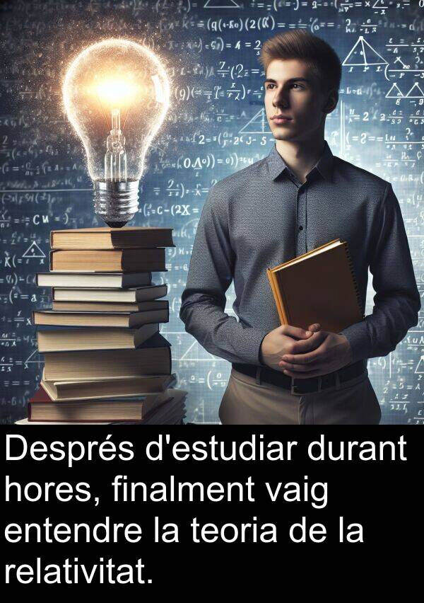 entendre: Després d'estudiar durant hores, finalment vaig entendre la teoria de la relativitat.