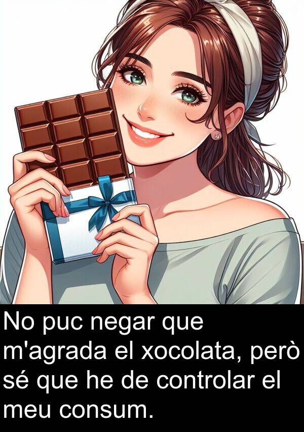 controlar: No puc negar que m'agrada el xocolata, però sé que he de controlar el meu consum.