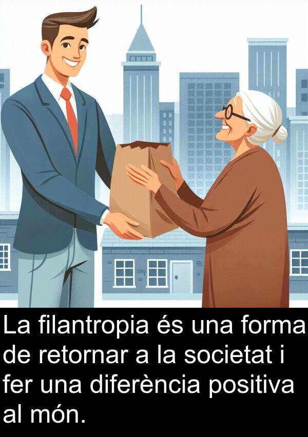 forma: La filantropia és una forma de retornar a la societat i fer una diferència positiva al món.