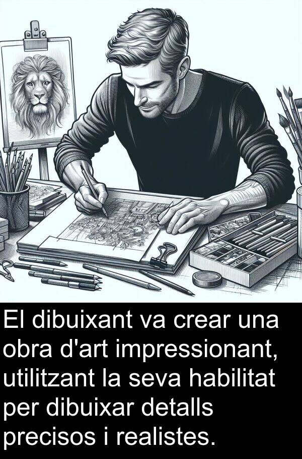 impressionant: El dibuixant va crear una obra d'art impressionant, utilitzant la seva habilitat per dibuixar detalls precisos i realistes.