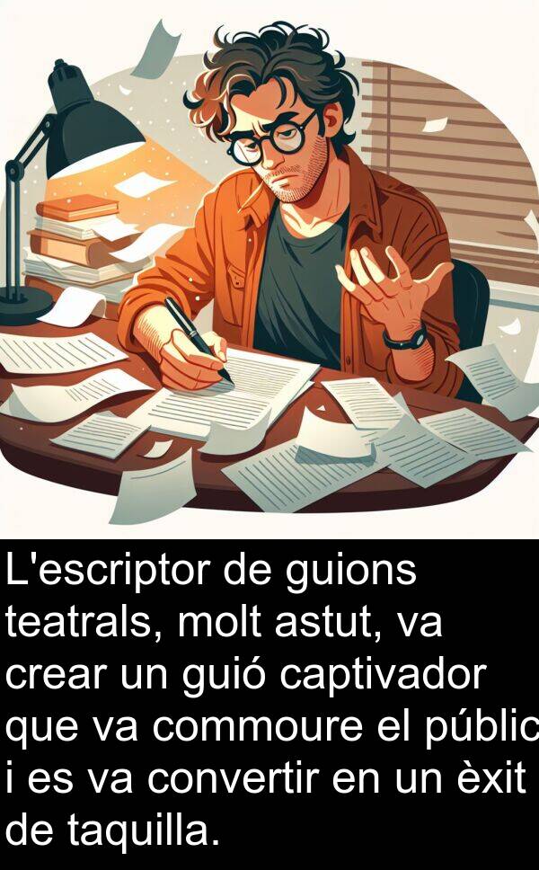 captivador: L'escriptor de guions teatrals, molt astut, va crear un guió captivador que va commoure el públic i es va convertir en un èxit de taquilla.