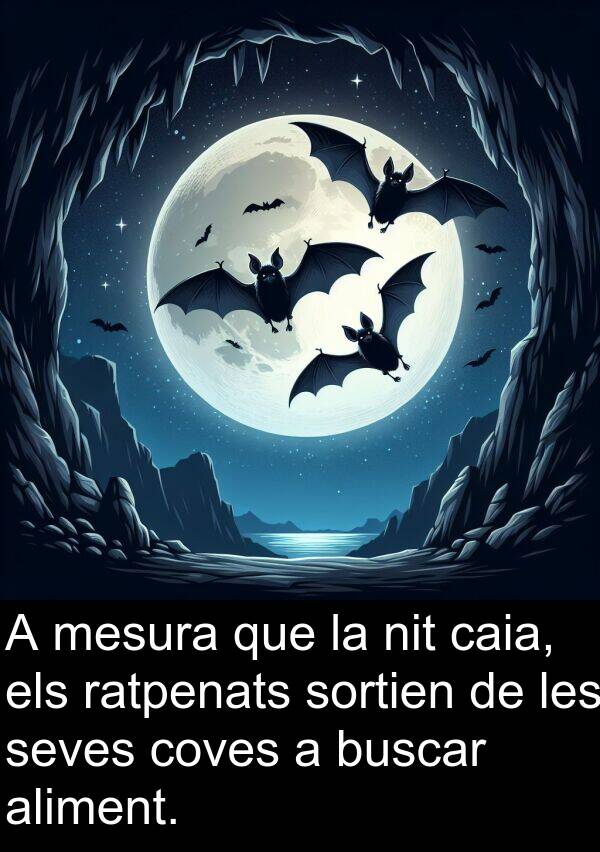 mesura: A mesura que la nit caia, els ratpenats sortien de les seves coves a buscar aliment.