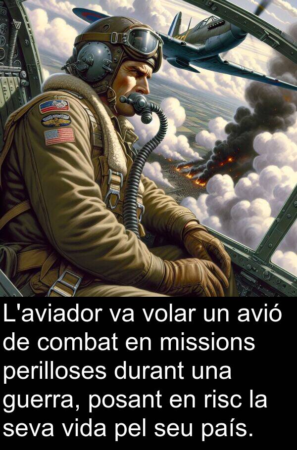 missions: L'aviador va volar un avió de combat en missions perilloses durant una guerra, posant en risc la seva vida pel seu país.