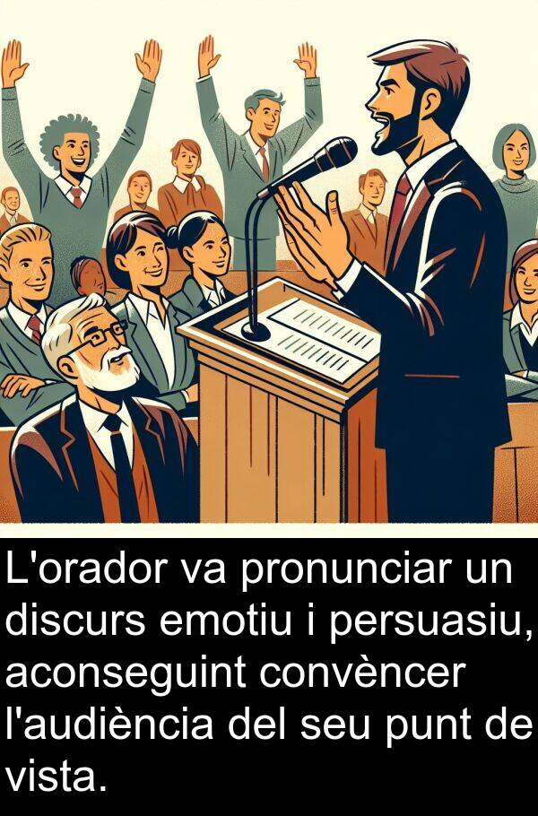 discurs: L'orador va pronunciar un discurs emotiu i persuasiu, aconseguint convèncer l'audiència del seu punt de vista.