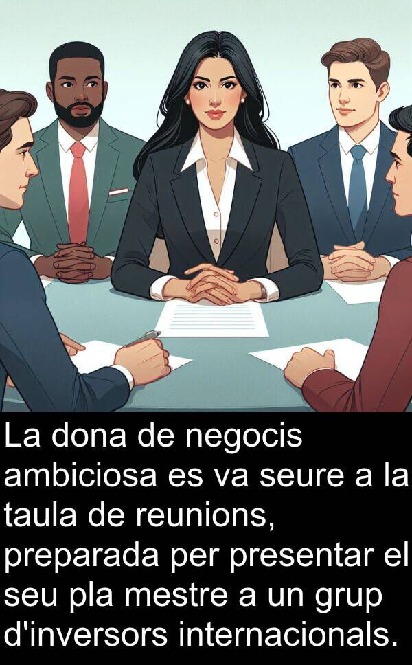 mestre: La dona de negocis ambiciosa es va seure a la taula de reunions, preparada per presentar el seu pla mestre a un grup d'inversors internacionals.