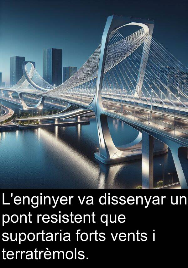 vents: L'enginyer va dissenyar un pont resistent que suportaria forts vents i terratrèmols.