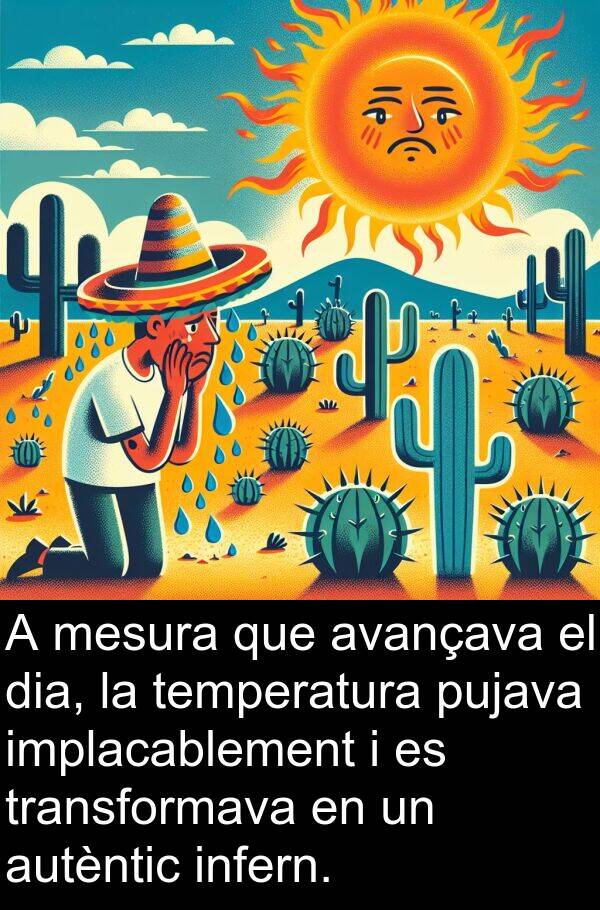 temperatura: A mesura que avançava el dia, la temperatura pujava implacablement i es transformava en un autèntic infern.