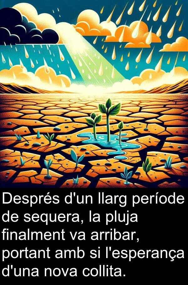 portant: Després d'un llarg període de sequera, la pluja finalment va arribar, portant amb si l'esperança d'una nova collita.