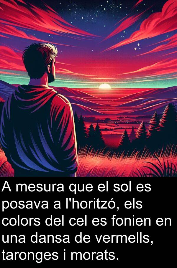 mesura: A mesura que el sol es posava a l'horitzó, els colors del cel es fonien en una dansa de vermells, taronges i morats.