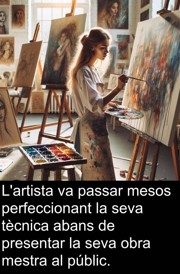mesos: L'artista va passar mesos perfeccionant la seva tècnica abans de presentar la seva obra mestra al públic.