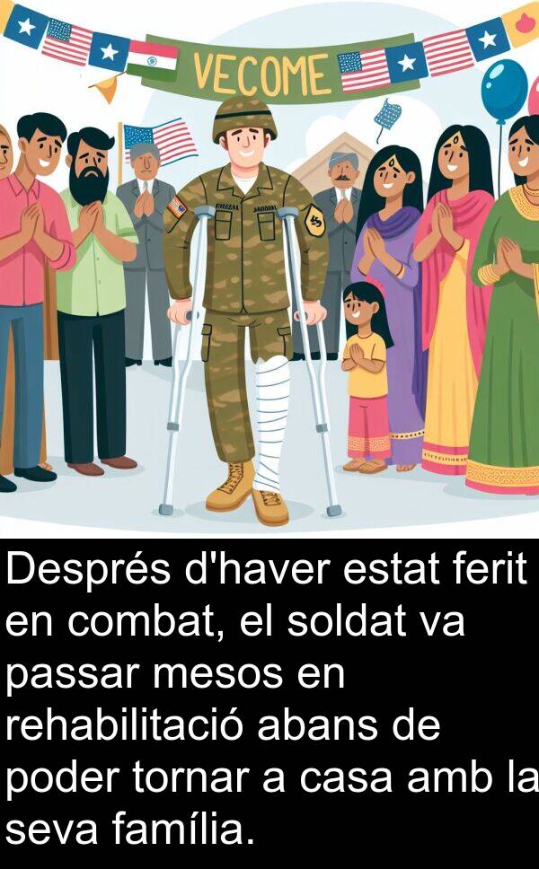 soldat: Després d'haver estat ferit en combat, el soldat va passar mesos en rehabilitació abans de poder tornar a casa amb la seva família.