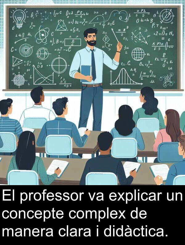 explicar: El professor va explicar un concepte complex de manera clara i didàctica.