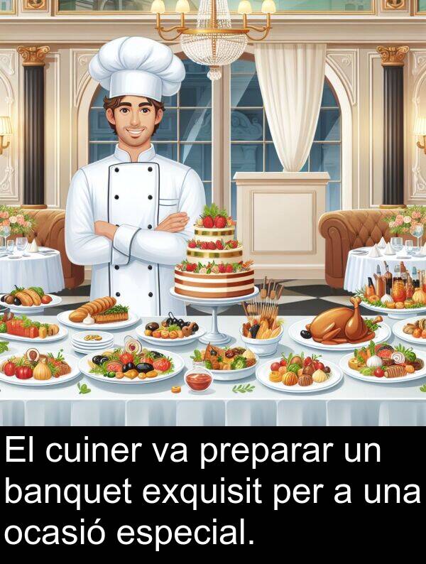 cuiner: El cuiner va preparar un banquet exquisit per a una ocasió especial.