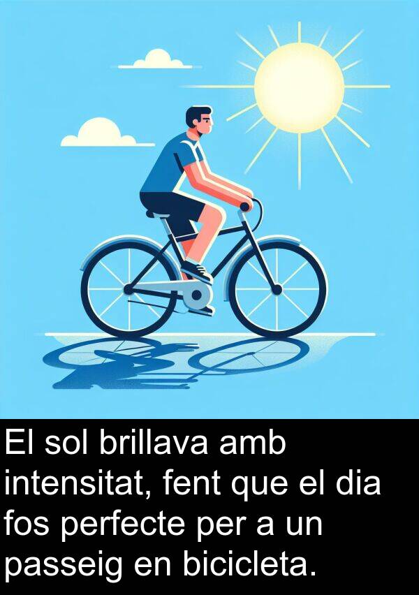 intensitat: El sol brillava amb intensitat, fent que el dia fos perfecte per a un passeig en bicicleta.