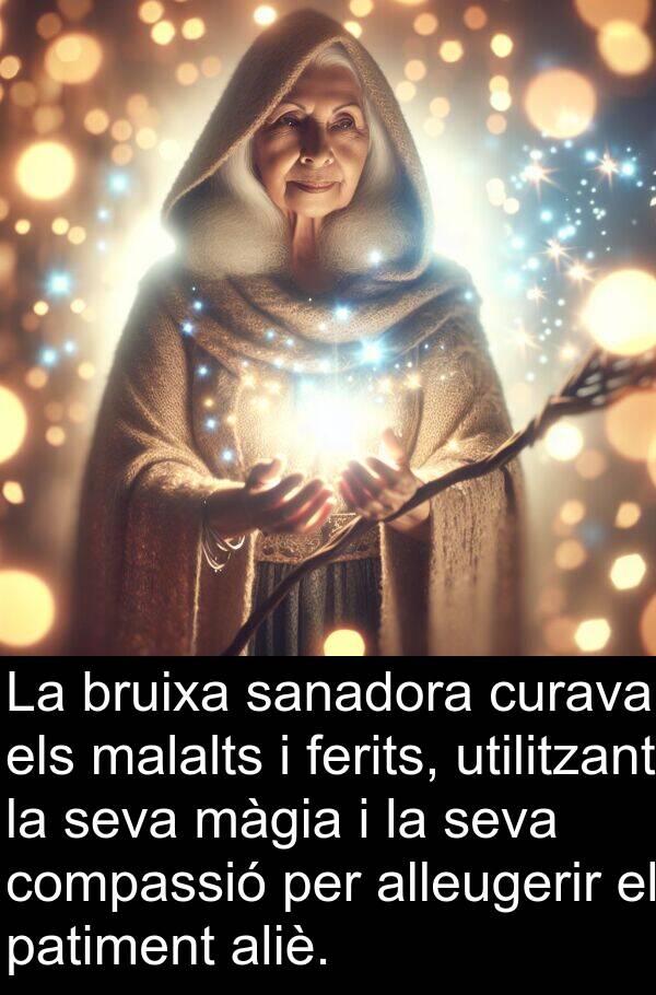 compassió: La bruixa sanadora curava els malalts i ferits, utilitzant la seva màgia i la seva compassió per alleugerir el patiment aliè.