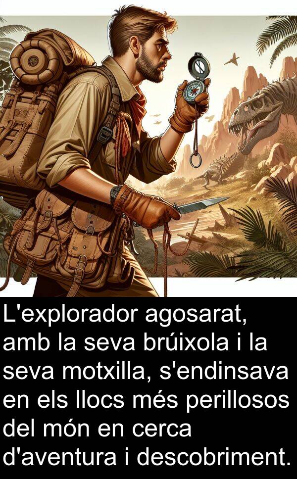descobriment: L'explorador agosarat, amb la seva brúixola i la seva motxilla, s'endinsava en els llocs més perillosos del món en cerca d'aventura i descobriment.