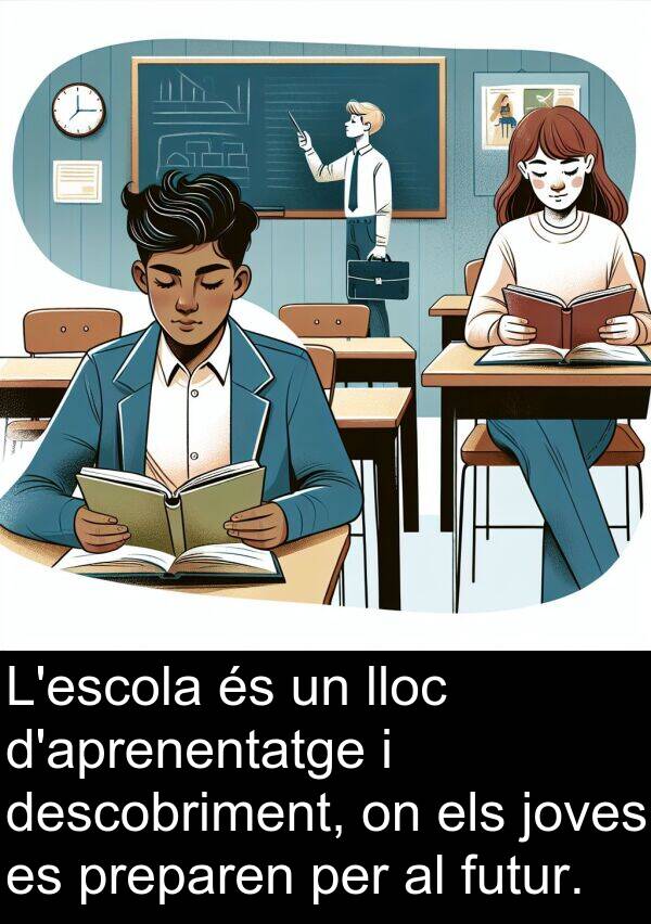 descobriment: L'escola és un lloc d'aprenentatge i descobriment, on els joves es preparen per al futur.
