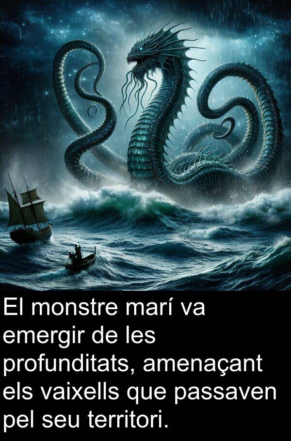emergir: El monstre marí va emergir de les profunditats, amenaçant els vaixells que passaven pel seu territori.