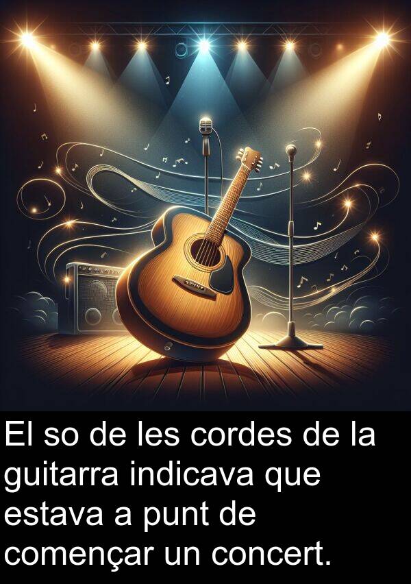 guitarra: El so de les cordes de la guitarra indicava que estava a punt de començar un concert.