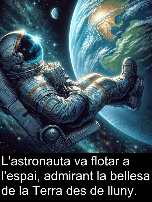 admirant: L'astronauta va flotar a l'espai, admirant la bellesa de la Terra des de lluny.