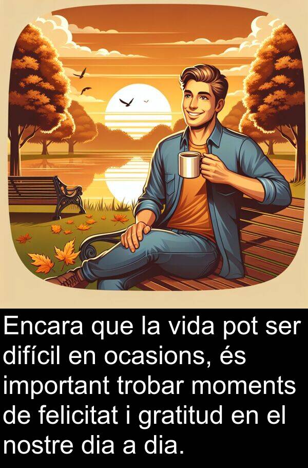 felicitat: Encara que la vida pot ser difícil en ocasions, és important trobar moments de felicitat i gratitud en el nostre dia a dia.