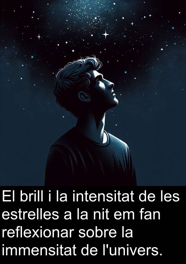 intensitat: El brill i la intensitat de les estrelles a la nit em fan reflexionar sobre la immensitat de l'univers.