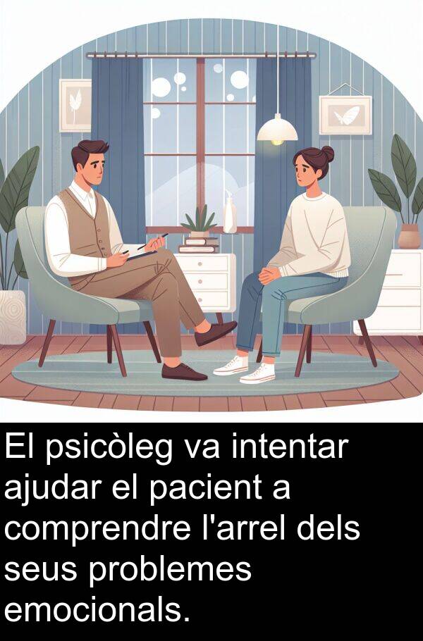 intentar: El psicòleg va intentar ajudar el pacient a comprendre l'arrel dels seus problemes emocionals.