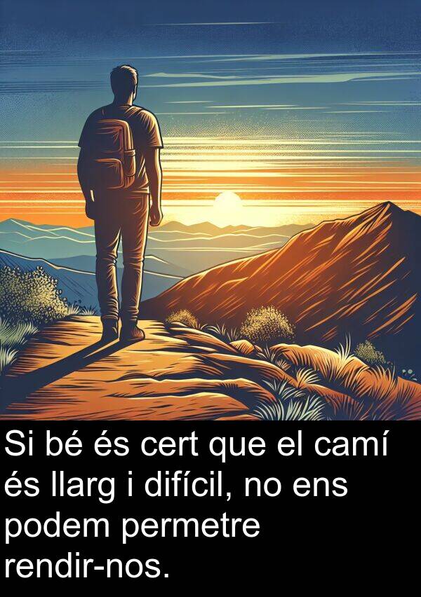 podem: Si bé és cert que el camí és llarg i difícil, no ens podem permetre rendir-nos.