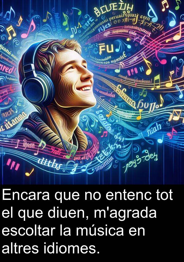 idiomes: Encara que no entenc tot el que diuen, m'agrada escoltar la música en altres idiomes.