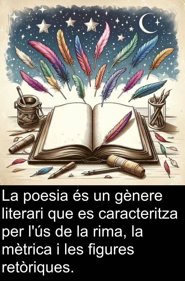 caracteritza: La poesia és un gènere literari que es caracteritza per l'ús de la rima, la mètrica i les figures retòriques.