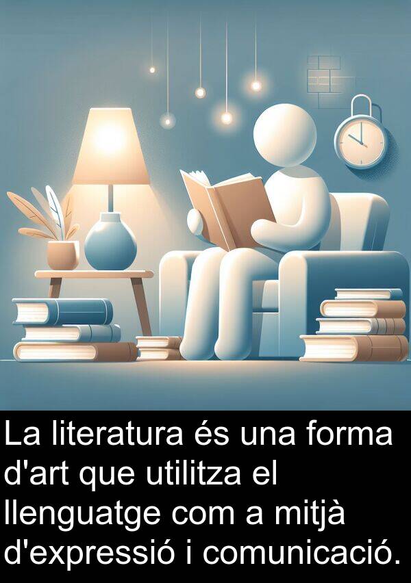 forma: La literatura és una forma d'art que utilitza el llenguatge com a mitjà d'expressió i comunicació.