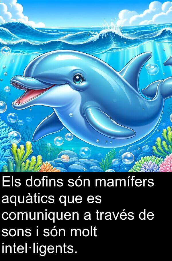 intel·ligents: Els dofins són mamífers aquàtics que es comuniquen a través de sons i són molt intel·ligents.