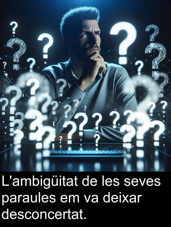 desconcertat: L'ambigüitat de les seves paraules em va deixar desconcertat.