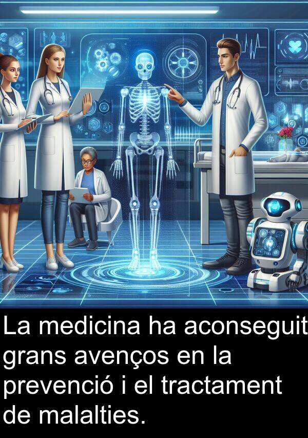 medicina: La medicina ha aconseguit grans avenços en la prevenció i el tractament de malalties.