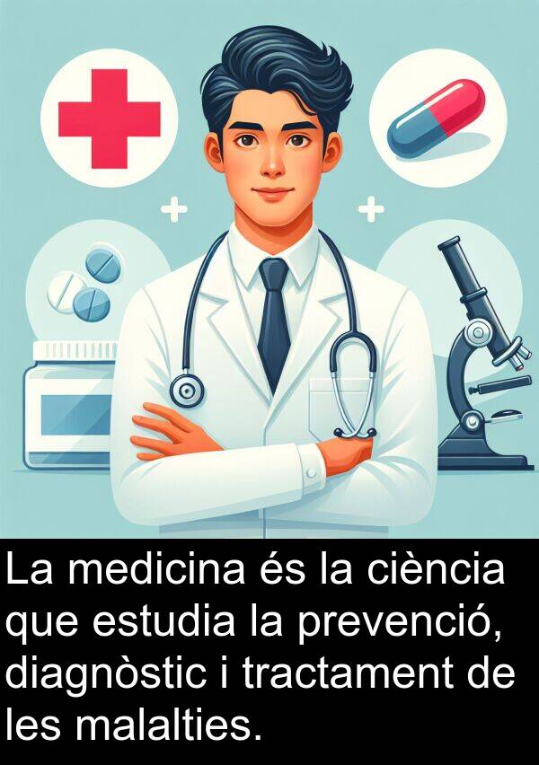 medicina: La medicina és la ciència que estudia la prevenció, diagnòstic i tractament de les malalties.