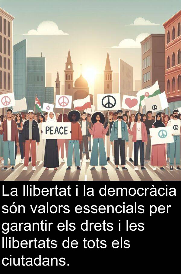 llibertat: La llibertat i la democràcia són valors essencials per garantir els drets i les llibertats de tots els ciutadans.