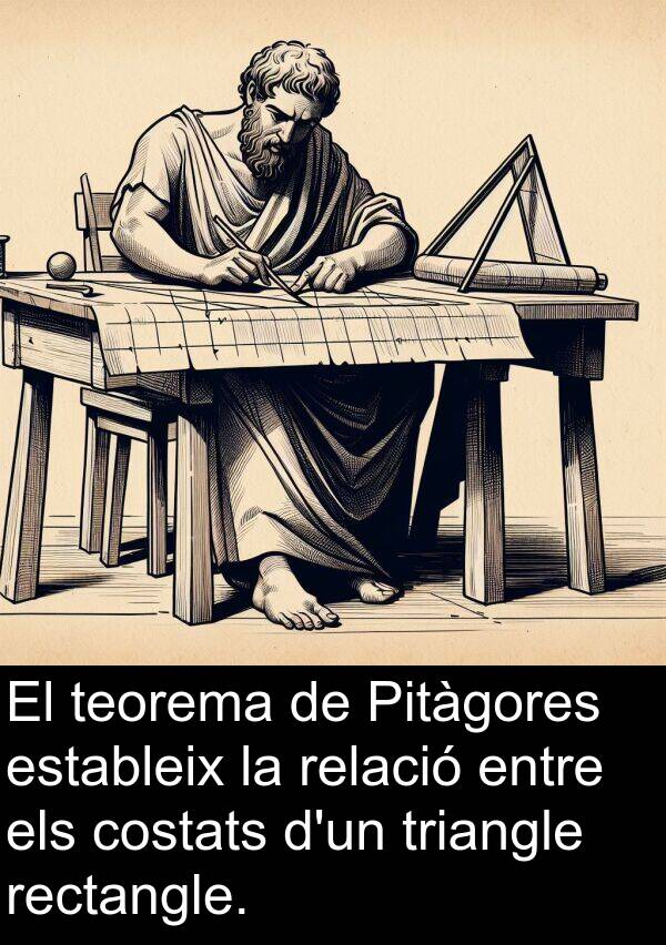 estableix: El teorema de Pitàgores estableix la relació entre els costats d'un triangle rectangle.