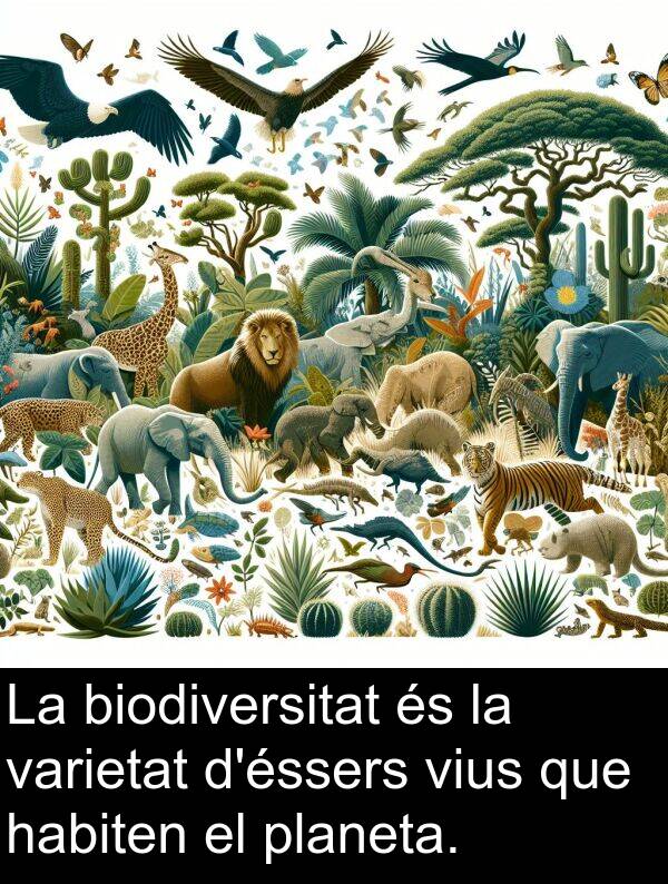 habiten: La biodiversitat és la varietat d'éssers vius que habiten el planeta.